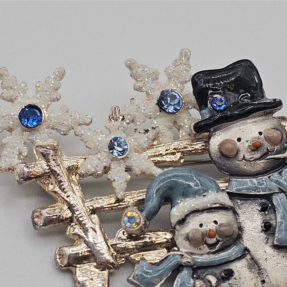 Kenneth Cole Brooch Snowmen Winter Frosted Snowflake Adorable Fraken Upcycle Pin - Picture 8 of 9